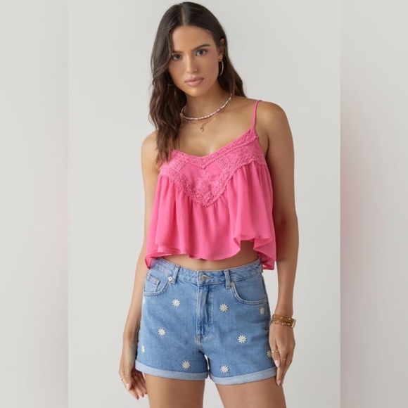 Women's Blue Denim Shorts with Daisy Embroidery - Picture 2 of 5